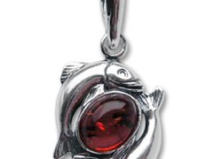 Pandantiv talisman argint cu piatra naturala de ambra (chihlimbar), semn zodiacal Pesti