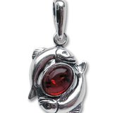Pandantiv talisman argint cu piatra naturala de ambra (chihlimbar), semn zodiacal Pesti